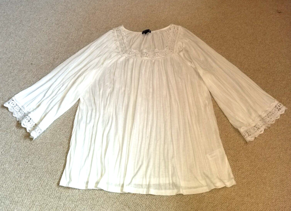 NWOT Womens Top-BY DESIGN-ivory knit w/lace Fairy Cottagecore Angel core-1X